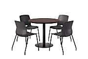 KFI Studios Midtown Pedestal Round Standard Height Table Set With Imme Armless Chairs, 31-3/4”H x 22”W x 19-3/4”D, Cafelle Top/Black Base/Black Chairs