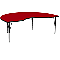 Flash Furniture Kidney Thermal Laminate Activity Table With Short Height-Adjustable Legs, 25-1/8"H x 48"W x 72"D, Red