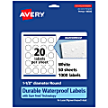 Avery® Waterproof Permanent Labels With Sure Feed®, 94506-WMF50, Round, 1-1/2" Diameter, White, Pack Of 1,000