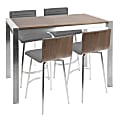 Lumisource Mason Contemporary Counter Table With 4 Counter Stools, Stainless Steel/Walnut/Gray