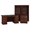 Bush Business Furniture Saratoga 66"W Executive Computer Desk With Lateral File Cabinet And Two 5-Shelf Bookcases, Harvest Cherry, Standard Delivery