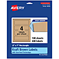 Avery® Kraft Permanent Labels With Sure Feed®, 94243-KMP100, Rectangle, 2" x 7", Brown, Pack Of 400