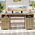 Bestier 60"W Fluted Executive Desk With Drawers/Cabinet, Natural 1 thumbnail image