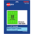 Avery® Print-To-The-Edge Labels With Sure Feed® Technology And Easy Peel®, 94219-NGP80, Rectangle, 1" x 1-1/2", Matte Neon Green, Pack of 2560 1 thumbnail image