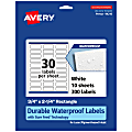 Avery® Waterproof Permanent Labels With Sure Feed®, 94216-WMF10, Rectangle, 3/4" x 2-1/4", White, Pack Of 300