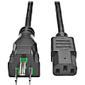 Eaton Tripp Lite Series Hospital-Grade Power Cord, NEMA 5-15P to C13 - Green Dot, 10A, 125V, 18 AWG, 8 ft. (2.43 m) Coiled Cord, Black - Power cable - power IEC 60320 C13 to NEMA 5-15P (M) - AC 110 V - 10 A - 8 ft - coiled, molded - black