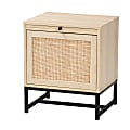 Baxton Studio Caterina Mid-Century Modern Transitional Rattan 1-Door End Table With Pull-Out Shelf, 22”H x 18-15/16”W x 15-3/4”D, Natural Brown/Natural