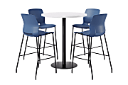 KFI Studios Proof Bistro Round Pedestal Table With Imme Barstools, 4 Barstools, 42", Designer White/Black/Navy Stools