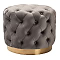 Baxton Studio Glam Velvet Button-Tufted Round Ottoman, Gray/Gold