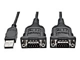 Tripp Lite 2-Port USB To DB9 Serial FTDI Adapter Cable With COM Retention, 6'