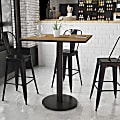 Flash Furniture Square Laminate Table Top With Round Bar Height Table Base, 43-3/16”H x 36”W x 36”D, Walnut