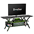 Bestier 55" LED Gaming TV Stand For 65" TV With Drawer & Storage Shelf, 22”H x 55-1/8”W x 15-3/4”D, Black Carbon Fiber