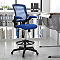 Flash Furniture Mid Back Mesh Ergonomic Drafting Chair with Adjustable Foot Ring and Flip-Up Arms, Blue