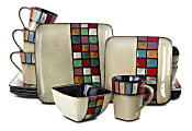 Elama 16-Piece Stoneware Dinnerware Set, Color Melange