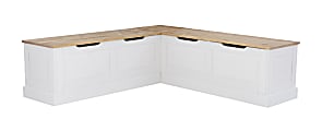 Linon Manning Corner Storage Nook Bench, 18-1/5”H x 62-2/5”W x 16-1/2”D, White/Natural, Black Cushions