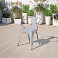 Flash Furniture Commercial Grade Metal Indoor-Outdoor Chair With Arms, Silver