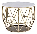 Powell Ancken Metal Wire Side Table With Marble Top, 18"H x 24"W x 24"D, Gold