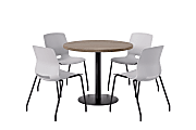 KFI Studios Midtown Pedestal Round Standard Height Table Set With Imme Armless Chairs, 31-3/4”H x 22”W x 19-3/4”D, Maple Top/Black Base/Coral Chairs