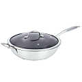 Brentwood® 4.2-Qt. 3-Ply Hybrid Non-Stick Stainless Steel Wok with Glass Lid, 12-In., Silver 1 thumbnail image