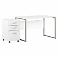 Bush® Business Furniture Hybrid 48"W x 30"D Computer Table Desk With 3-Drawer Mobile File Cabinet, White, Standard Delivery
