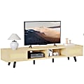 Bestier TV Stand with Rattan Sliding Doors,16”H x 70-1/8”W x 15-9/16”D, White Maple/Oak