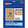 Avery® Kraft Permanent Labels With Sure Feed®, 94220-KMP25, Rectangle, 1" x 2", Brown, Pack Of 600