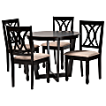 Baxton Studio Aggie Fabric And Finished Wood 5-Piece Dining Set, 29-15/16”H x 35-7/16”W x 35-7/16”D, Sand/Dark Brown 1 thumbnail image