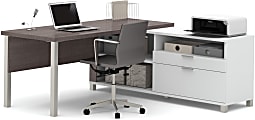 Bestar Pro-Linea 72"W L-Shaped Corner Desk With Metal Legs, Bark Gray 1 thumbnail image