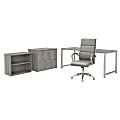 Bush Business Furniture 400 Series 72"W x 30"D Table Desk And Chair Set With Storage, Platinum Gray, Premium Installation