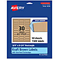 Avery® Kraft Permanent Labels With Sure Feed®, 94216-KMP50, Rectangle, 3/4" x 2-1/4", Brown, Pack Of 1,500 1 thumbnail image