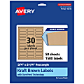 Avery® Kraft Permanent Labels With Sure Feed®, 94216-KMP50, Rectangle, 3/4" x 2-1/4", Brown, Pack Of 1,500