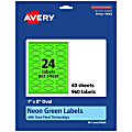 Avery® Print-To-The-Edge Labels With Sure Feed® Technology And Easy Peel® Label Feature, 94053-NGP40, Oval, 1" x 2", Matte Neon Green, Pack of 960 1 thumbnail image