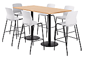 KFI Studios Proof Bistro Rectangle Pedestal Table With 6 Imme Barstools, 43-1/2"H x 72"W x 36"D, Maple/Black/White Stools