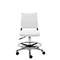 Eurostyle Axel Faux Leather Adjustable-Height Drafting Stool With Back, White/Chrome