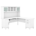 Bush Furniture Somerset 72"W L-Shaped Desk With Hutch, White, Standard Delivery