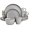 Elama Louis 16-Piece Stoneware Dinnerware Set, Matte Slate/Gold