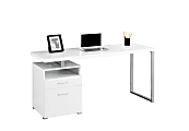 Monarch Specialties Contemporary 60"W Computer Desk With 2-Drawers And Open Shelf, Silver/White 1 thumbnail image