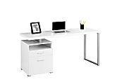 Monarch Specialties Contemporary Computer Desk With 2-Drawers And Open Shelf, Silver/White