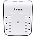 Belkin 6 Outlet Surge Protector w/ 2 USB Ports - Safe Charge for Mobile Devices, Tablets, & More - 900 Joules - 2 x USB, 6 x AC Power - 900 J - USB