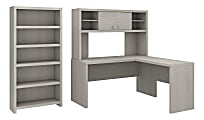 kathy ireland® Office by Bush Business Furniture Echo L Shaped Desk With Hutch And 5 Shelf Bookcase, Gray Sand, Premium Installation