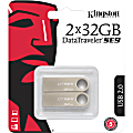 Kingston 32GB USB 2.0 DataTraveler SE9 (Metal casing) (2 Pack) - 32 GB - USB 2.0 Type A - 100 MB/s Read Speed - Silver - 5 Year Warranty - 2 Pack