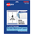 Avery® Waterproof Permanent Labels With Sure Feed®, 94223-WMF50, Rectangle, 4" x 3-1/3", White, Pack Of 200