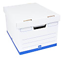 Office Depot® Brand Medium Quick Set Up Corrugated Medium-Duty Storage Boxes With Lift-Off Lids And Built-In Handles, Letter/Legal Size, 15" x 12" x 10", 60% Recycled, White/Blue, Case Of 10