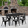 Flash Furniture Commercial-Grade Rectangular Metal Indoor/Outdoor Table Set With 6 Arm Chairs, Black