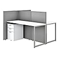 Bush Business Furniture Easy Office 60" 2-Person Straight Desk With File Cabinets And 45"H Panels, Pure White/Silver Gray, Premium Installation
