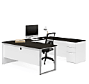 Bestar Pro-Concept Plus 72"W U-Shaped Executive Computer Desk With Pedestal, White/Deep Gray 1 thumbnail image