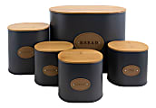 MegaChef 5-Piece Canister Set, Gray/Bamboo