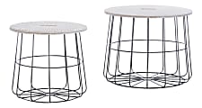 Linon Home Decor Products Shanti Nesting Tables, Medallion, 19-1/4"H x 23-1/2"W x 23-1/2"D, Rustic Wood/Black Wire, Set Of 2 Tables