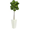 Nearly Natural Fiddle Leaf 66" Artificial Tree With Tower Planter, Green/White