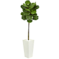 Nearly Natural Fiddle Leaf 66" Artificial Tree With Tower Planter, Green/White 1 thumbnail image